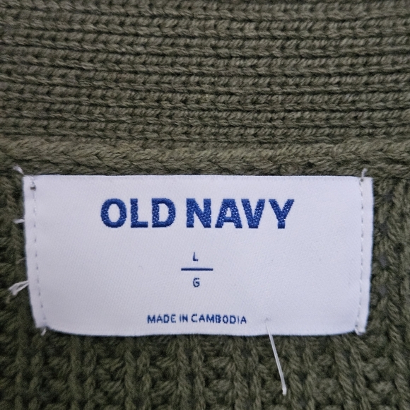 Old Navy Relaxed Cardigan Fog Olive Button Down Cotton Sz L Cozy 3D rib - Picture 4 of 12